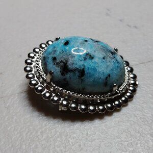 Vintage Sterling Silver Brooch with Blue Jasper – Handcrafted Artisan Jewelry
